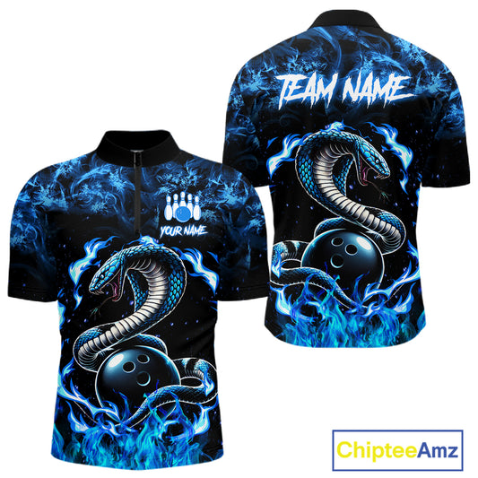 Black And Blue Flaming Cobra Snake Bowling Jersey For Men Custom Bowling League Team Shirts TDM7652