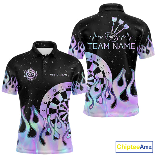 Personalized Holographic Fire Flame Darts Shirts For Men Custom Darts Team Jersey, Darts Gifts TDM7349