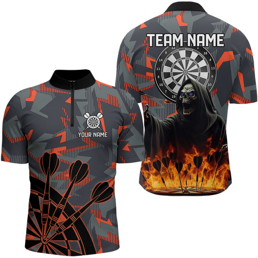 Personalized Grim Reaper Fire Camo Dart Shirts For Men Custom Camouflage Darts League Jerseys TDM3072