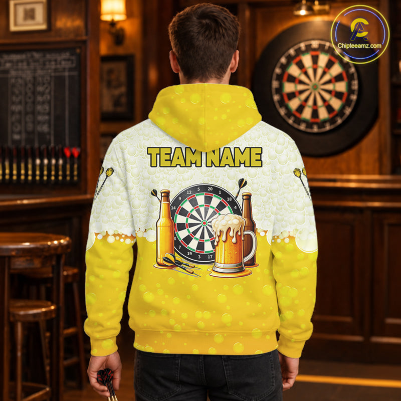 Personalized Yellow Funny Darts And Beer Hoodie For Men Women Custom Drinking Darts Team Shirt TDM2609