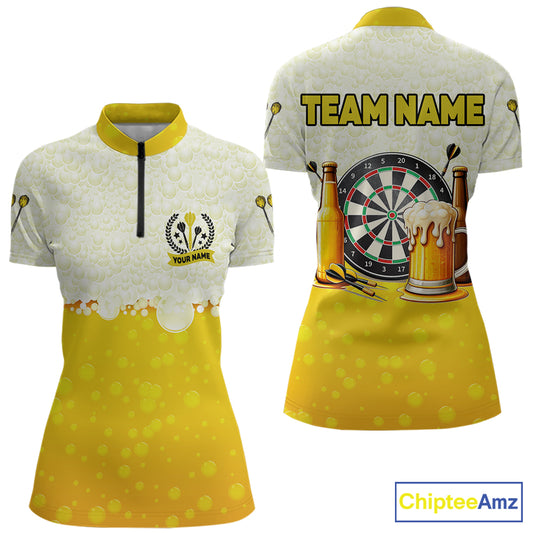 Personalized Yellow Funny Darts And Beer Women Dart Shirts, Drinking Darts Team Jerseys, Dart Gifts TDM2609