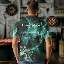 Load image into Gallery viewer, Black Turquoise Thunder Lightning Dart Shirt With Pocket For Men Custom Dart Jersey TDM3802