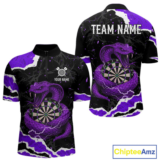 Black And Purple Dartboard Cobra Snakes Darts Polo & 1/4 Zip Custom Mens Darts Shirt, Darts Jersey TDM5337