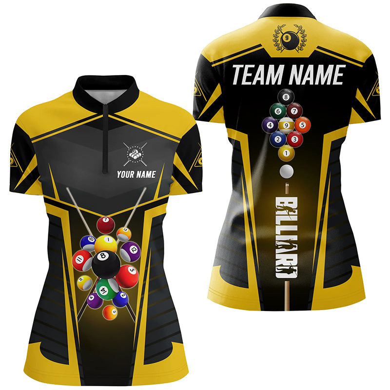 Yellow Jerseys Billiard Balls Custom Women Polo & Quarter-Zip Shirts, 9 Ball Pool League Shirts TDM1704