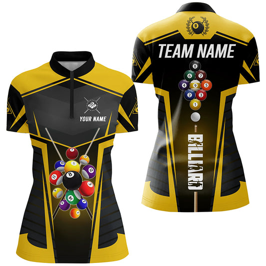 Yellow Jerseys Billiard Balls Custom Women Polo & Quarter-Zip Shirts, 9 Ball Pool League Shirts TDM1704