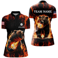 Load image into Gallery viewer, Custom Funny Bear & 9 Ball Pool Fire Flame Women Polo & Quarter-Zip Shirts, Unique Billiard Attire TDM1921