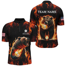 Load image into Gallery viewer, Custom Funny Bear & 9 Ball Pool Fire Flame Men Polo & Quarter-Zip Shirts, Unique Billiard Attire TDM1921