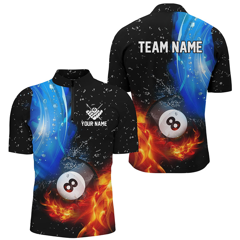 Personalized Fire And Water 8 Ball Pool Men Billiard Shirts Custom 3D Billiard Jerseys For Men TDM1923
