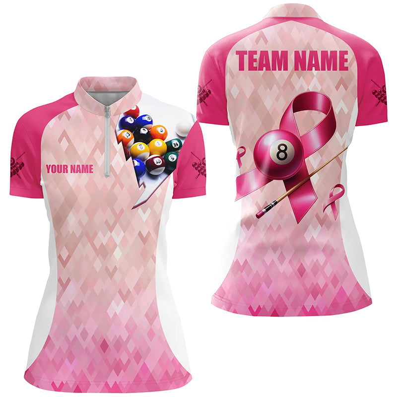 Custom Breast Cancer Pink Ribbon Billiard Shirts For Women, Breast Cancer Awareness Billiard Jerseys TDM2112