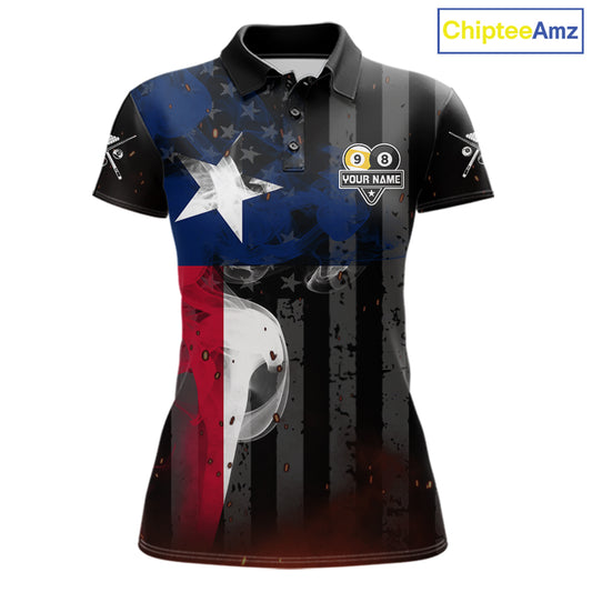 Custom Vintage Smoke Texas Flag Pool Polo Shirt for Women Designed for Personalized Billiard Team Jerseys with Premium Athletic Performance and Classic Patriotic Style