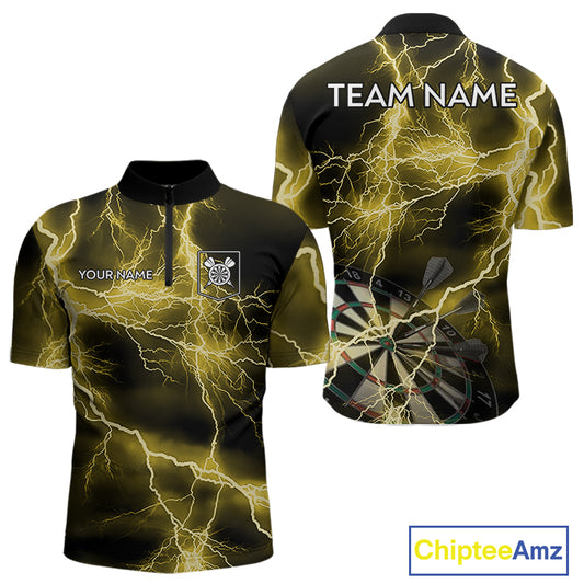 Thunder Lightning Yellow Darts Shirt With Pocket For Men Custom Dart Jersey TDM4695