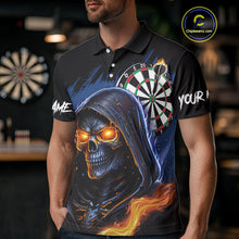 Load image into Gallery viewer, Personalized Blue Death Skeleton Fire Dart Shirts For Men Custom Skull Dart Jersey Polo & 1/4 Zip TDM4892