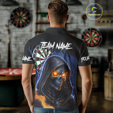 Load image into Gallery viewer, Personalized Blue Death Skeleton Fire Dart Shirts For Men Custom Skull Dart Jersey Polo & 1/4 Zip TDM4892