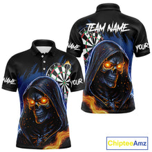 Load image into Gallery viewer, Personalized Blue Death Skeleton Fire Dart Shirts For Men Custom Skull Dart Jersey Polo & 1/4 Zip TDM4892