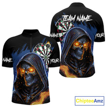 Load image into Gallery viewer, Personalized Blue Death Skeleton Fire Dart Shirts For Men Custom Skull Dart Jersey Polo & 1/4 Zip TDM4892