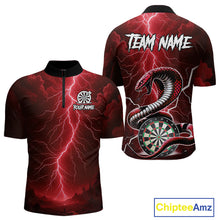 Load image into Gallery viewer, Red Lightning Thunder Cobra Darts Shirt For Men Custom Darts League Team Jersey Polo & 1/4 Zip TDM4894