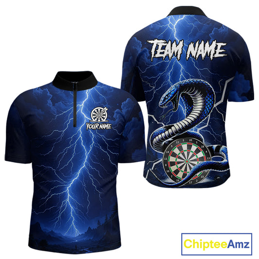 Blue Lightning Thunder Cobra Darts Shirt For Men Custom Darts League Team Jersey Polo & 1/4 Zip TDM4895
