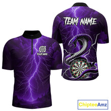 Load image into Gallery viewer, Purple Lightning Thunder Cobra Darts Shirt For Men Custom Darts League Team Jersey Polo & 1/4 Zip TDM4896