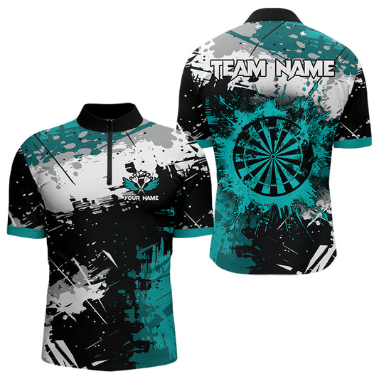 Grunge Turquoise Paint Splash Dart Shirts For Women Custom Darts Team Jersey Polo & 1/4 Zip TDM3509