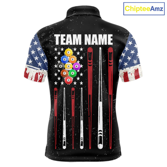 Personalized Grunge American Flag Men's Billiard Shirt Custom 9 Ball Pool Billiard Team Jersey TDM5832