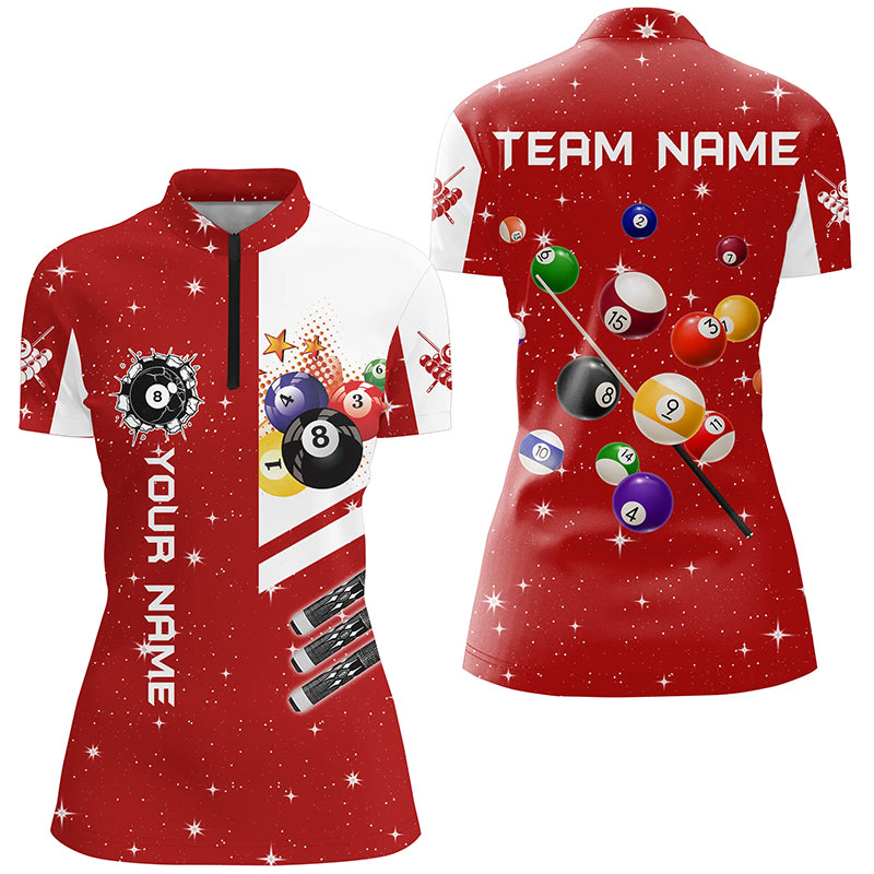 Personalized Red 3D Billiard Balls Women Quarter-Zip Shirts, Billiard Team League Jerseys TDM1161