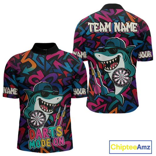 Darts Mode On Funny Shark Graffiti Style Custom Dart Shirts For Men, Dart Jersey Best Darts Outfit TDM4093