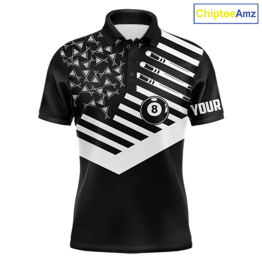 Black American Flag 8 Ball Billiard Pool Shirts For Men Custom Patriotic Billiard Team Jersey TDM7712