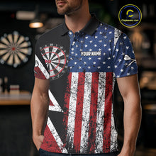 Load image into Gallery viewer, Personalized Grunge American Flag Men's Dart Shirts Custom Patriotic Darts Team Jersey Polo & 1/4 Zip TDM4907