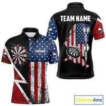Load image into Gallery viewer, Personalized Grunge American Flag Men's Dart Shirts Custom Patriotic Darts Team Jersey Polo & 1/4 Zip TDM4907