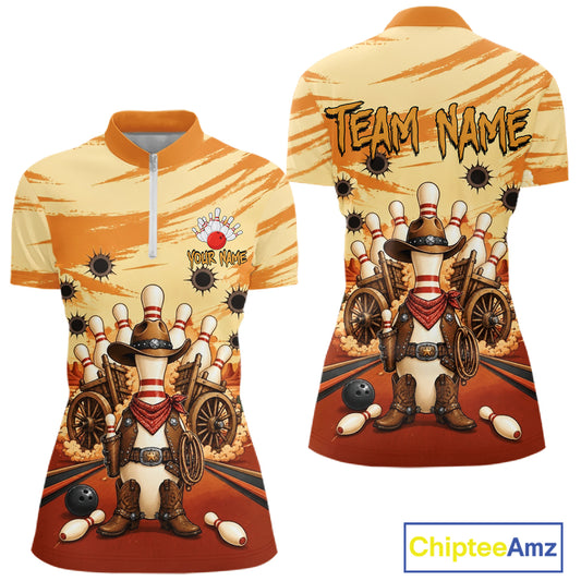 Funny Pins Cowboy Bowling Shirt For Women Custom Bowling Team Outfit, Bowling Jersey Polo & 1/4 Zip TDM7729