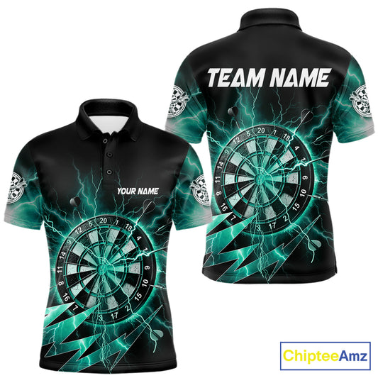 Personalized Teal Dartboard Thunder Storm Lightning Darts Shirts For Men Custom Darts Team Jersey TDM7733