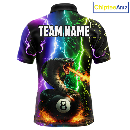 Colorful Lightning Cobra Snake 8 Ball Billiard Shirt For Men Custom Pool Team Jersey Polo, 1/4 Zip TDM5986