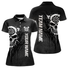 Load image into Gallery viewer, Personalized Black White Dark Skull Darts Polo & Quarter Zip Custom Dart Shirts For Women Dart Jersey TDM3370