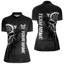 Load image into Gallery viewer, Personalized Black White Dark Skull Darts Polo & Quarter Zip Custom Dart Shirts For Women Dart Jersey TDM3370