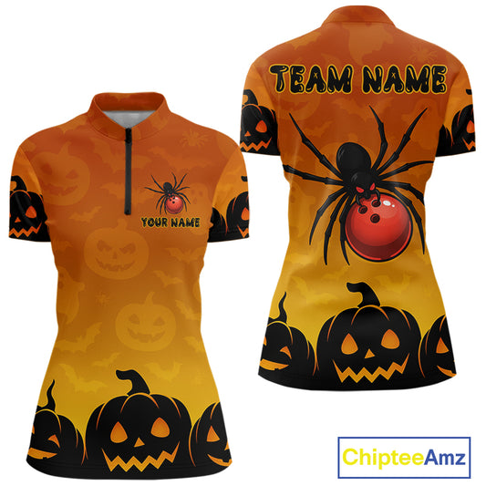 Personalized Orange Funny Spider Bowling Halloween Shirt For Women Custom Bowling Team Jersey TDM4925