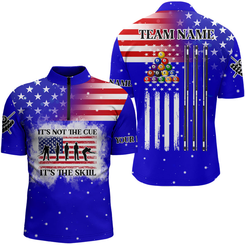 Funny It's The Skill Custom Ameican Flag Men Billiard Shirts Patriotic Billiard Jersey |Blue TDM3122