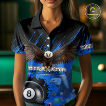Load image into Gallery viewer, Personalized Eagle 8 Ball Pool Billiard Shirt For Women, Billiard Jerseys Team Polo & 1/4 Zip|Blue TDM3827