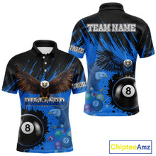 Load image into Gallery viewer, Personalized Eagle 8 Ball Pool Billiard Shirt For Men, Billiard Jerseys Team Polo & 1/4 Zip|Blue TDM3827