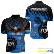 Load image into Gallery viewer, Personalized Eagle 8 Ball Pool Billiard Shirt For Men, Billiard Jerseys Team Polo & 1/4 Zip|Blue TDM3827