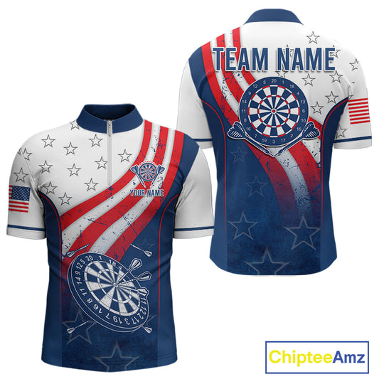 Personalized American Flag Mens Dart Shirts Custom Patriotic Red, White And Blue Darts Team Jersey TDM5150