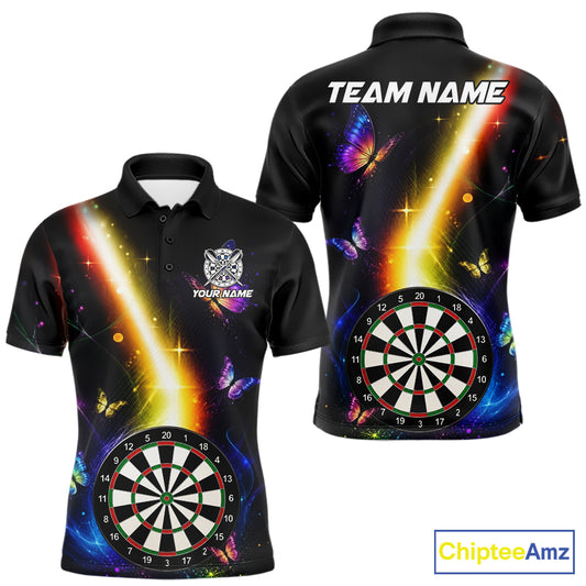 Custom Glowing Light Butterfly Darts Polo Shirt for Men Designed for Personalized Darts Team Jerseys with Premium Athletic Performance, Vibrant Butterfly Graphics, and League Ready Style