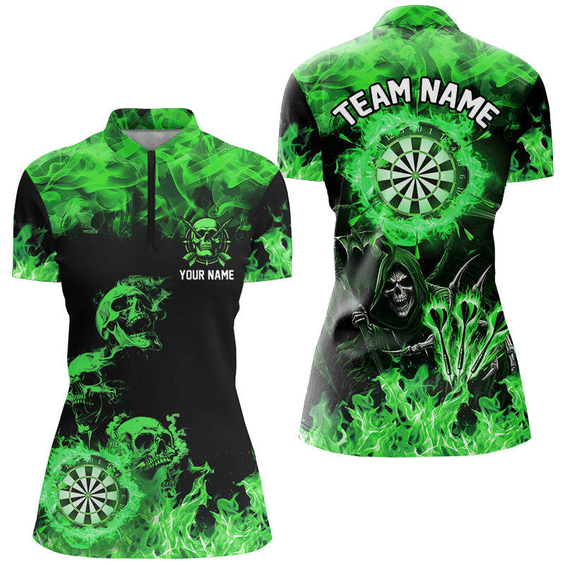 Fire Flame Darts Board Custom Skull Dart Shirts For Women, Grim Reaper Dart Jerseys | Green TDM2904