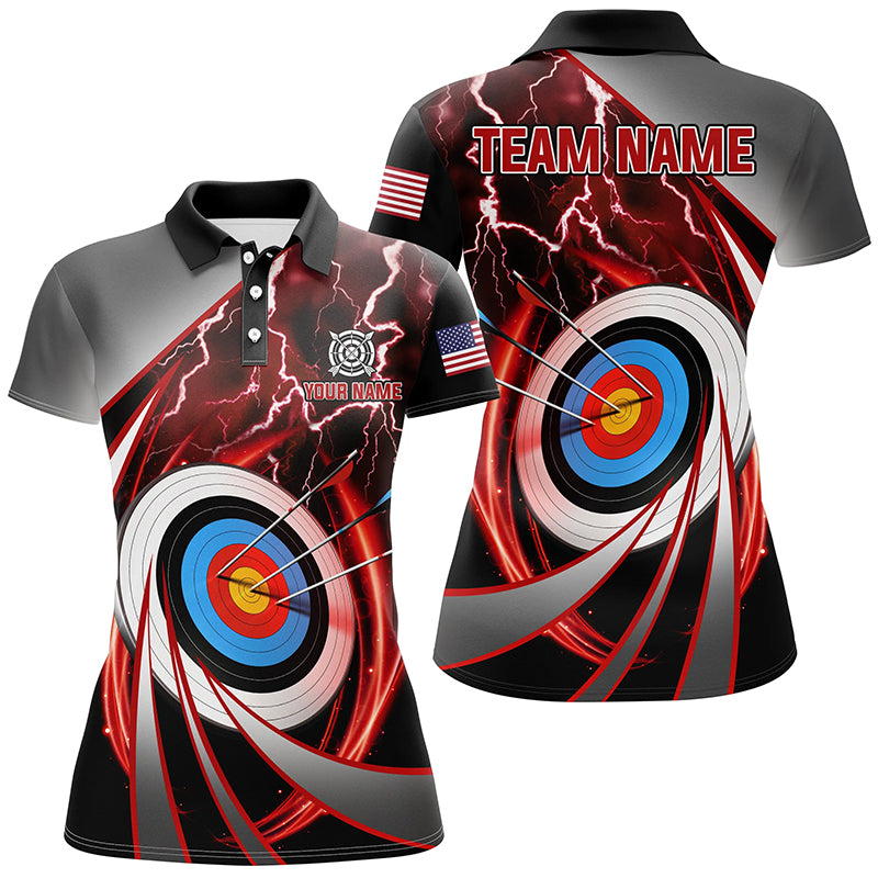 Red Archery 3dTarget Thunder Lightning Personalized Women Polo Shirts, Team League Archery Shirts TDM1050