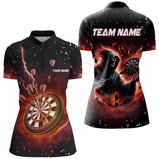 Personalized Grim Reaper Fire Dart Shirts For Women Custom Darts League Team Jerseys TDM2918