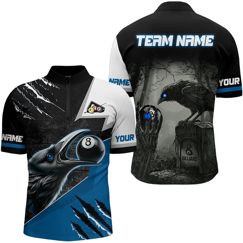Personalized 8 Ball Pool Crows Billiard Shirts For Men, Billiard Team Jerseys |Blue TDM3152