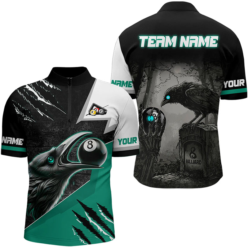 Personalized 8 Ball Pool Crows Billiard Shirts For Men, Billiard Team Jersey |Turquoise TDM3153