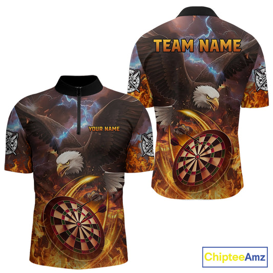 Personalized Fire Flame Eagle Darts Polo & 1/4 Zip Custom Darts Shirt For Men, Darts Team Jersey TDM5377