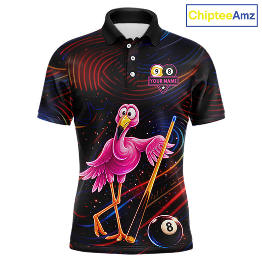 Funny Neon Flamingo 8 Ball & 9 Ball Billiard Shirt For Men Custom Pool Team Jersey Polo & 1/4 Zip TDM6257