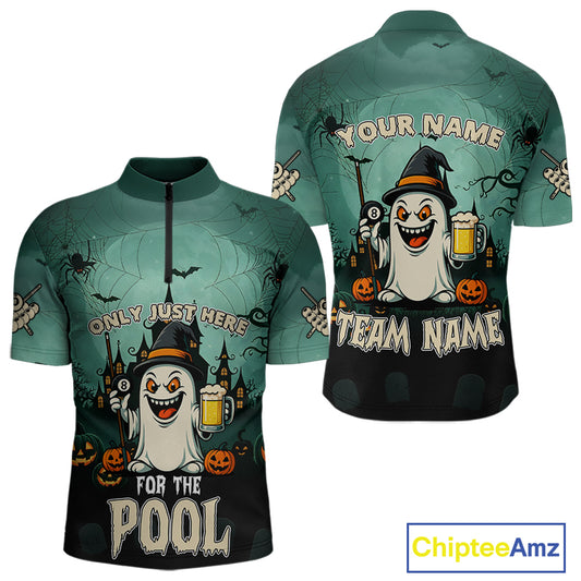 Only Just Here For The Pool Custom Halloween Billiard Shirt For Men, Funny Ghostly Billiard Jersey TDM4950
