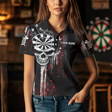 Load image into Gallery viewer, Retro American Flag Grunge Skull Darts Polo & Quarter Zip Custom Dart Shirts For Women Darts Jerseys TDM3383